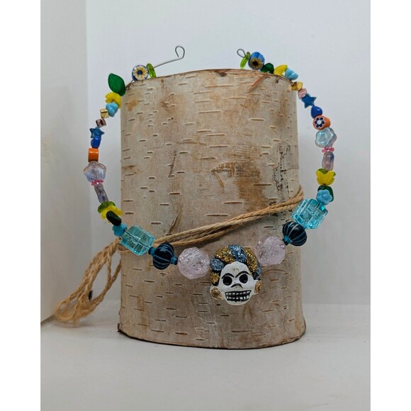 Day of the Dead Skull Beaded Wire Choker Necklace - Picture 1 of 6
